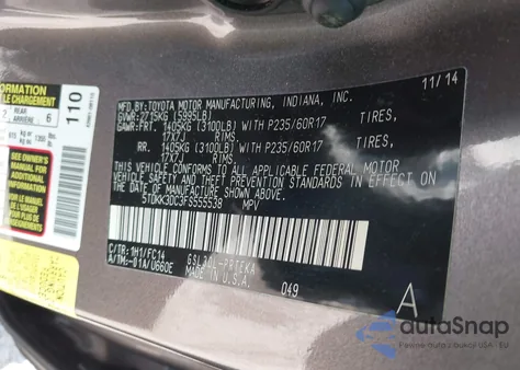 2015 Toyota Sienna Le 8 Passenger from USA, damaged, VIN 5TDKK3DC3FS555538